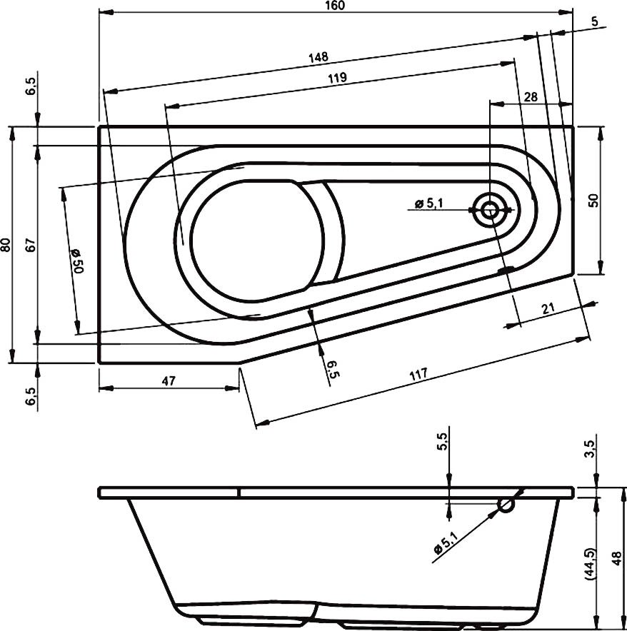 Ванна акриловая Riho Delta 160x80 R