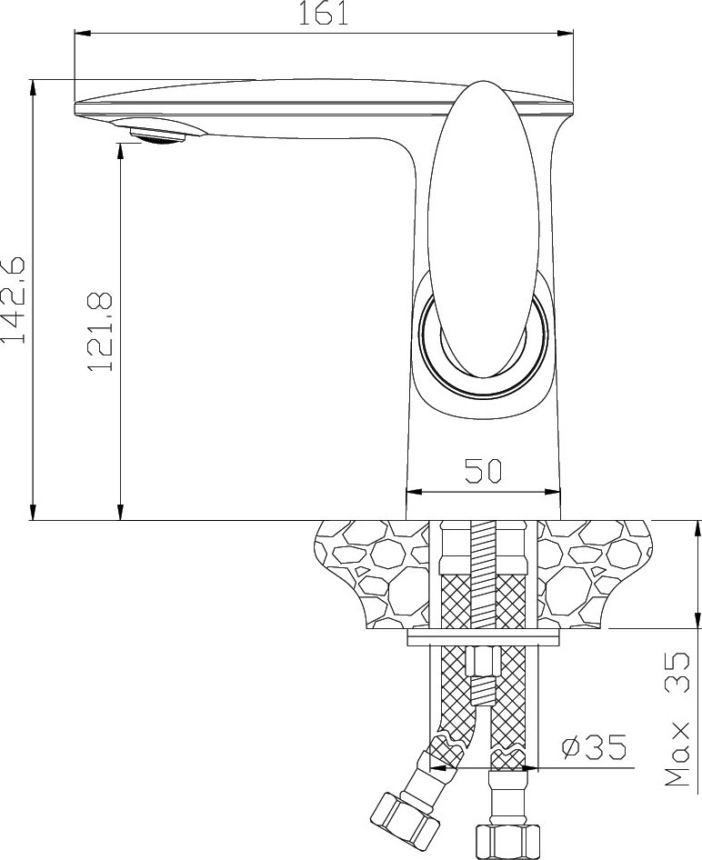 Смеситель для раковины Rossinka RS30 -11W с донным клапаном