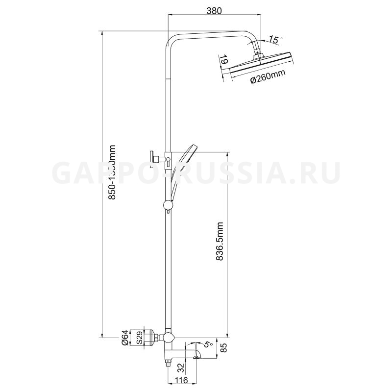 Душевая стойка с термостатом Gappo G03-6 G2403-56