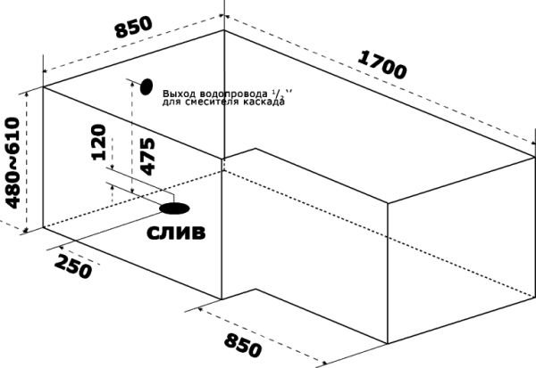 Ванна акриловая BAS Эсте 170*85 левая