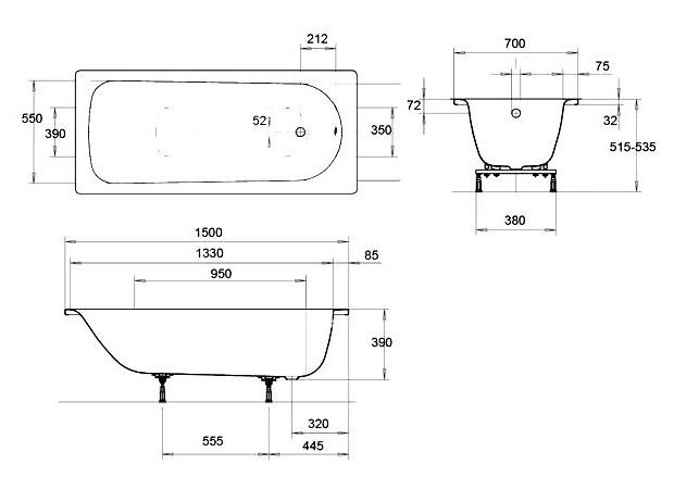 Ванна стальная Kaldewei 150*70 EUROWA Form Plus