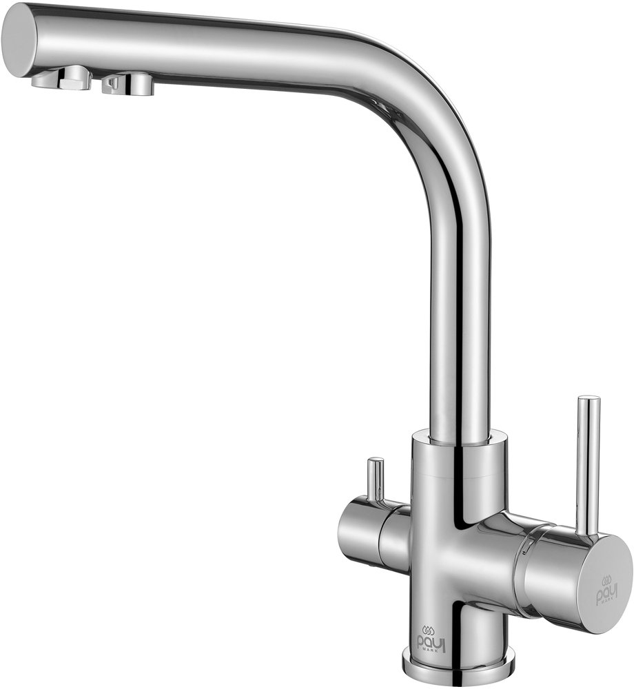 Комплект  Мойка кухонная Paulmark Praktisch PM105152-WH белый + Смеситель для кухни Paulmark Essen 213011-СR хром