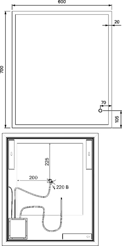 Зеркало IDDIS Brick 60 c термообогревом и подсветкой