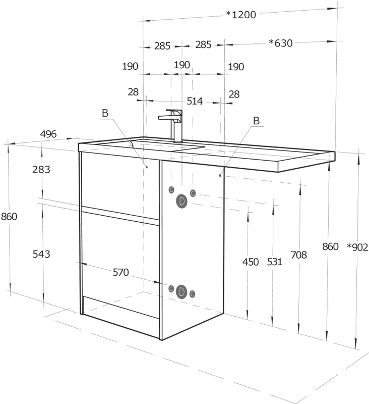 Тумба с раковиной AQUATON Лондри 60 L, дуб рустикальный, белый