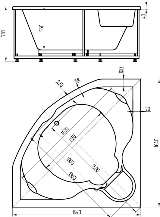 Ванна акриловая Акватек Сириус SIR164-0000002 164x164 вклеенный каркас