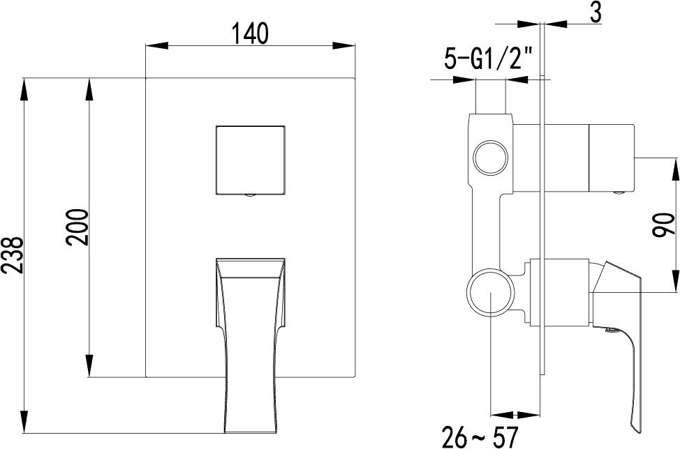 Смеситель Lemark Unit LM4528C С ВНУТРЕННЕЙ ЧАСТЬЮ, для ванны с душем