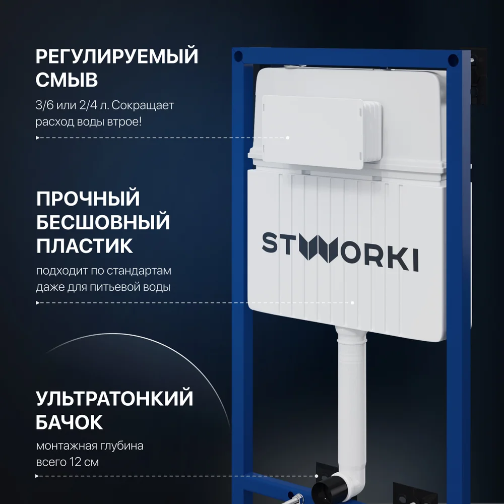 Комплект Унитаз подвесной STWORKI Дублин SETK3504-0605-001-1-6000 с микролифтом + Инсталляция + Кнопка 230822 хром глянцевый