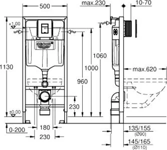 Комплект Унитаз подвесной Bauedge Bau Nimb Hurricane3 безободковый, с микролифтом, белый + Инсталляция Grohe Solido 38811KF0 3 в 1 с кнопкой смыва + Шумоизоляция