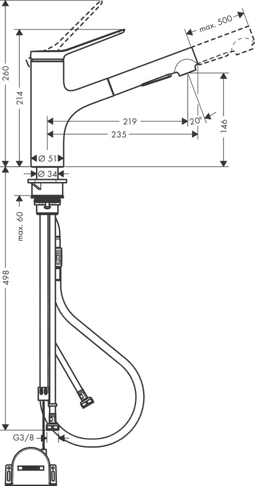 Комплект  Смеситель для кухни Hansgrohe Zesis M33 74803800 механизм sBox lite, сталь + Фартук для кухни Hansgrohe черный